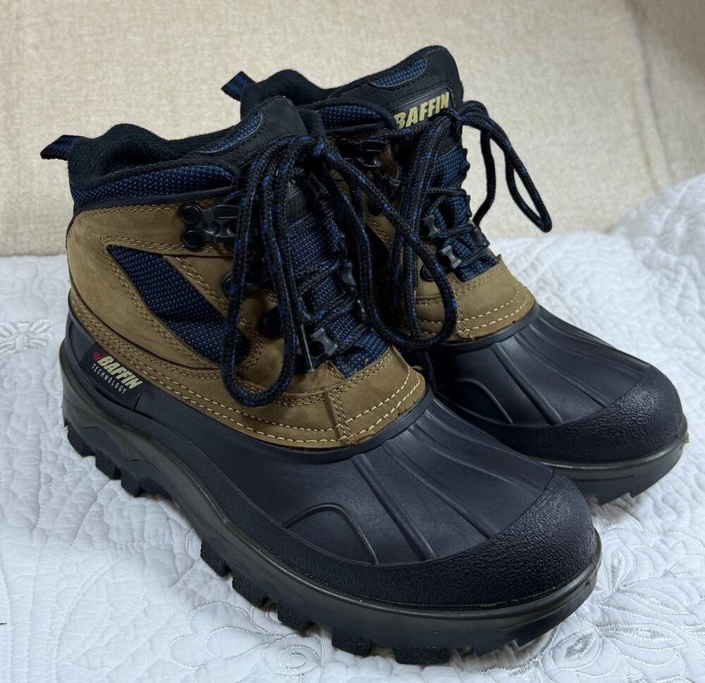 Baffin Technology Womens 8 Blue Tan Lace Up Snow Boots Winter Outdoor Waterproof